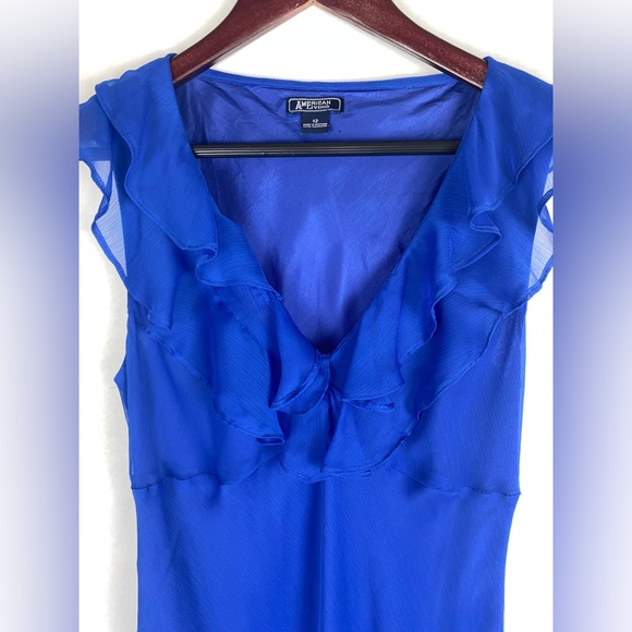 American Living Ruffle V-Neck Sleeveless Blue Midi Dress, 12 EUC - Picture 3 of 5